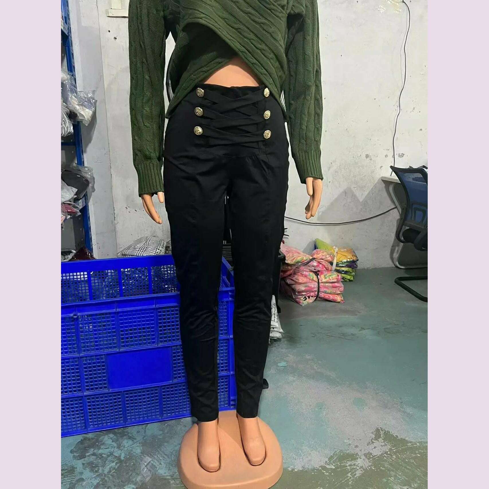 KIMLUD, Women's Pants High Waist Trousers 2023 Button Decoration Office Solid Color Elegant Hip Lifting Leggings Skinny Pencil Pants, KIMLUD Womens Clothes