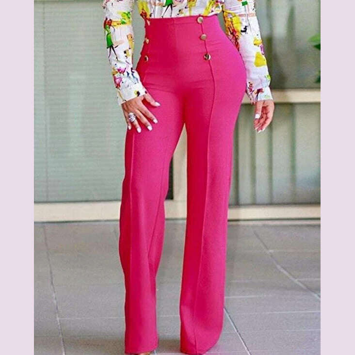 KIMLUD, Women's Pants High Waist Trousers 2023 Button Decoration Office Solid Color Elegant Hip Lifting Leggings Skinny Pencil Pants, F / S, KIMLUD APPAREL - Womens Clothes
