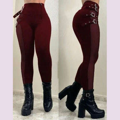 KIMLUD, Women's Pants High Waist Trousers 2023 Button Decoration Office Solid Color Elegant Hip Lifting Leggings Skinny Pencil Pants, D / M, KIMLUD APPAREL - Womens Clothes