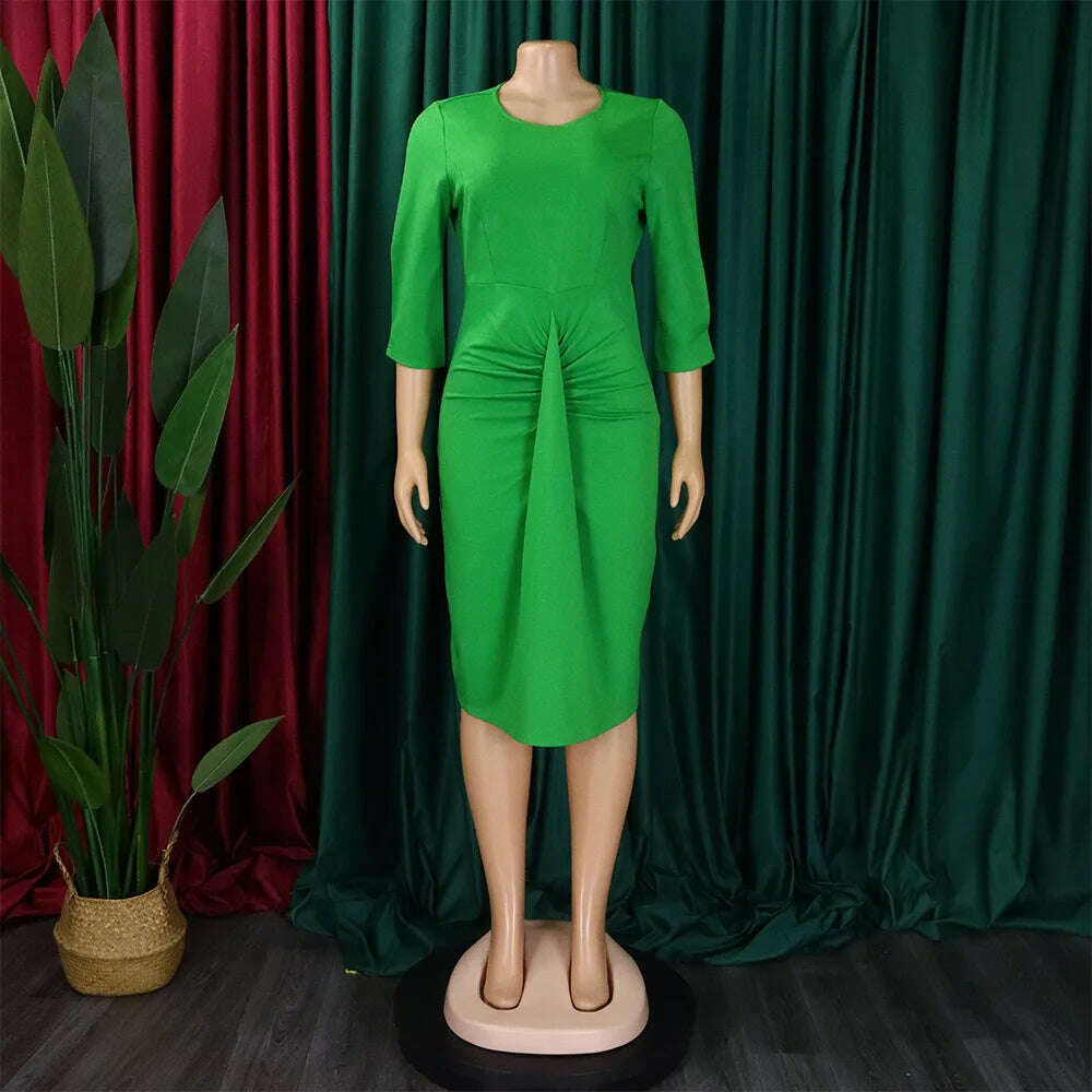 Women's summer new fashionable professional temperament elegant solid color round neck wrapped buttocks pencil skirt foreign tra - KIMLUD