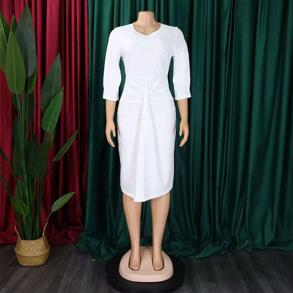 Women's summer new fashionable professional temperament elegant solid color round neck wrapped buttocks pencil skirt foreign tra - KIMLUD