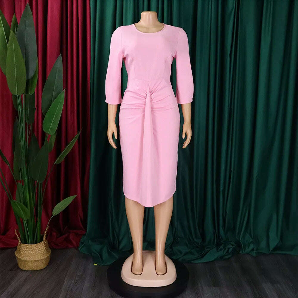 Women's summer new fashionable professional temperament elegant solid color round neck wrapped buttocks pencil skirt foreign tra - KIMLUD