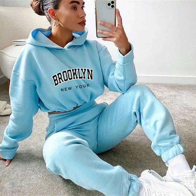 Women's Tracksuit Jogging Two Piece Set for Women Daily Dressing Drawstring Retract Your Waist Short Top Casual Hooded Hot Sales - KIMLUD