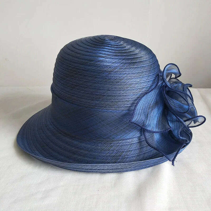 Womens Up-Turned Brim Organza Hats Wedding Occasion Wide Brim Sun Hat Kentucky Derby Summer Church Party Hats Dressy Millinery - KIMLUD