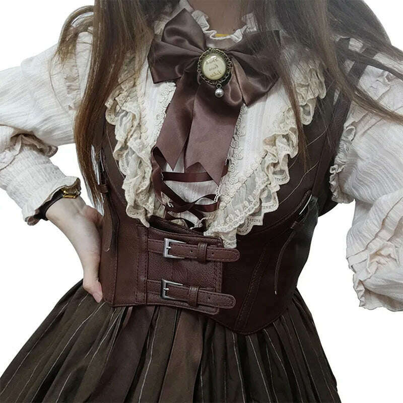 Women's wide waistband, fashionable and high-end, retro and versatile waistband decoration, with a dress elastic waist and coffe - KIMLUD