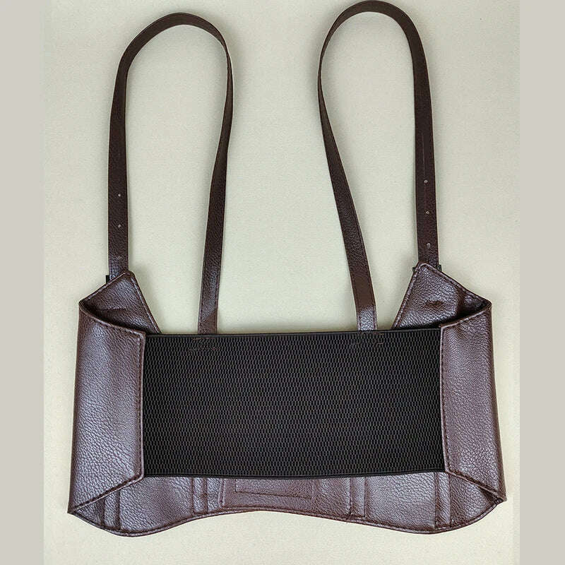 Women's wide waistband, fashionable and high-end, retro and versatile waistband decoration, with a dress elastic waist and coffe - KIMLUD