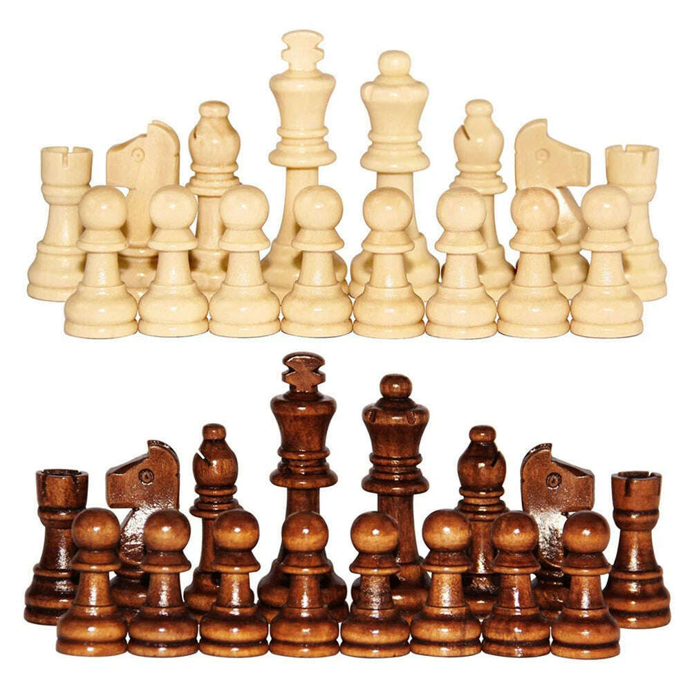 Wooden Chessmen Chess Game Pawns Standard Tournamen Staunton 32PCS Figurine Pieces Chess Pieces Only for Chess Board Game - KIMLUD