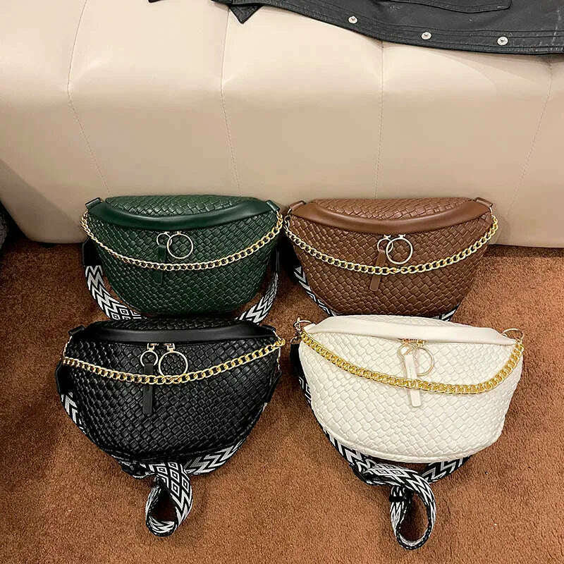 KIMLUD, Woven pattern Waist Bag Ladies Fanny Pack High Quality Chest Bag Fashion Shoulder Bag Female Belt Purses Designer Crossbody Bags, KIMLUD Womens Clothes