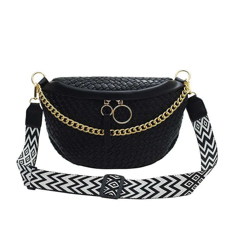KIMLUD, Woven pattern Waist Bag Ladies Fanny Pack High Quality Chest Bag Fashion Shoulder Bag Female Belt Purses Designer Crossbody Bags, Black Waist Bag, KIMLUD APPAREL - Womens Clothes