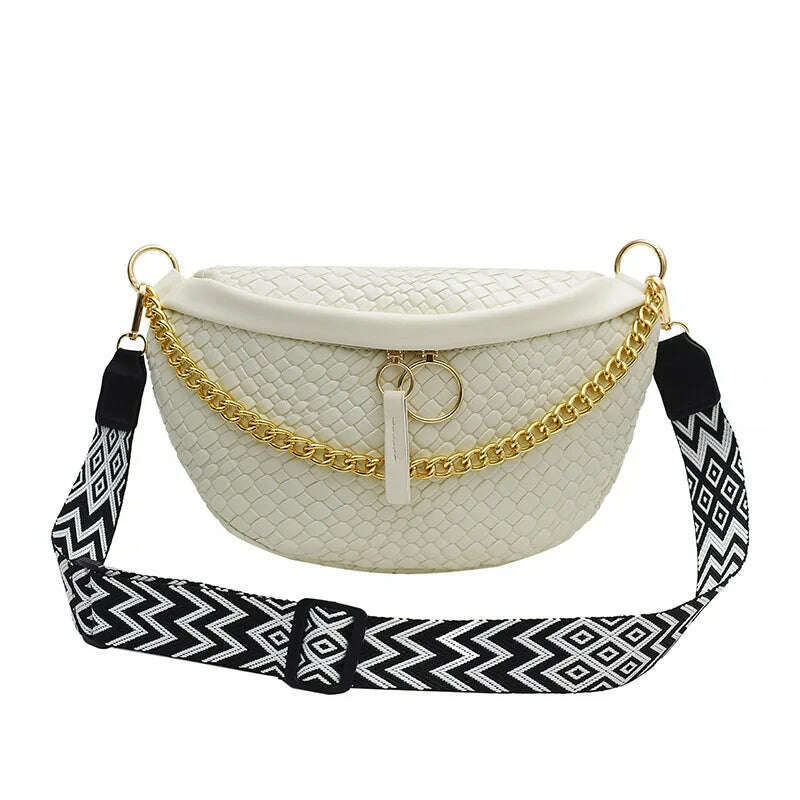 KIMLUD, Woven pattern Waist Bag Ladies Fanny Pack High Quality Chest Bag Fashion Shoulder Bag Female Belt Purses Designer Crossbody Bags, White Waist Bag, KIMLUD APPAREL - Womens Clothes
