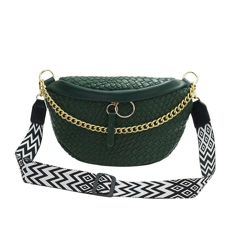 KIMLUD, Woven pattern Waist Bag Ladies Fanny Pack High Quality Chest Bag Fashion Shoulder Bag Female Belt Purses Designer Crossbody Bags, Green Waist Bag, KIMLUD APPAREL - Womens Clothes