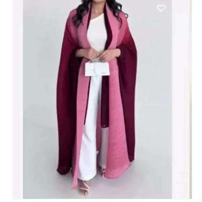 Wrinkled Women's Windbreaker Jacket Bat Sleeve Scarf Collar, Gradient Long Robe Fashion Retro Coats and Jackets Women - KIMLUD