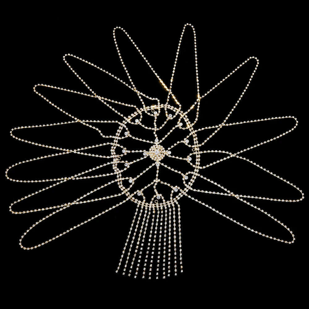 XSBODY Flash Long Tassel Hair Chain Rhinestone Head Chain for Women Nightclub Crystal Headband Hat Bridal Headpiece Jewelry - KIMLUD
