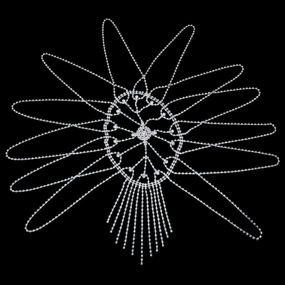 XSBODY Flash Long Tassel Hair Chain Rhinestone Head Chain for Women Nightclub Crystal Headband Hat Bridal Headpiece Jewelry - KIMLUD