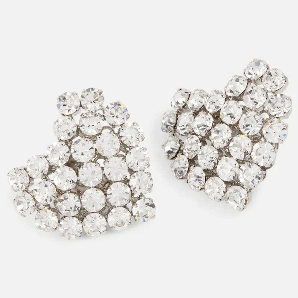 XSBODY Round Crystal Heart Clip on Earrings Wedding for Women Fashion Jewelry Rhinestone Clip Earrings No Piercing Bride Gift - KIMLUD