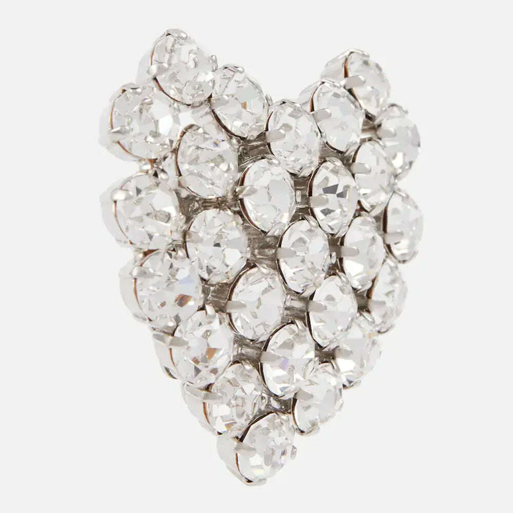 XSBODY Round Crystal Heart Clip on Earrings Wedding for Women Fashion Jewelry Rhinestone Clip Earrings No Piercing Bride Gift - KIMLUD
