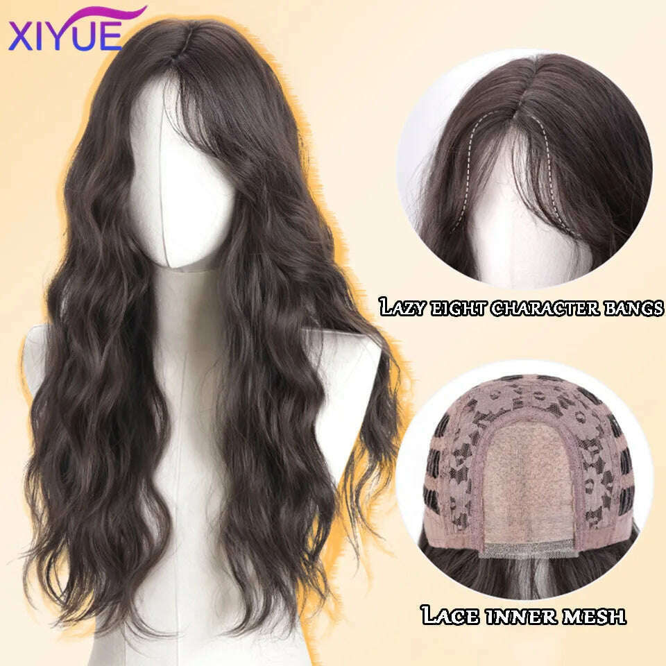 XUTYE Wig Women's Long Hair Full Head Set with Natural Synthetic Hair Water Ripple Daily Full Top Wig Set - KIMLUD
