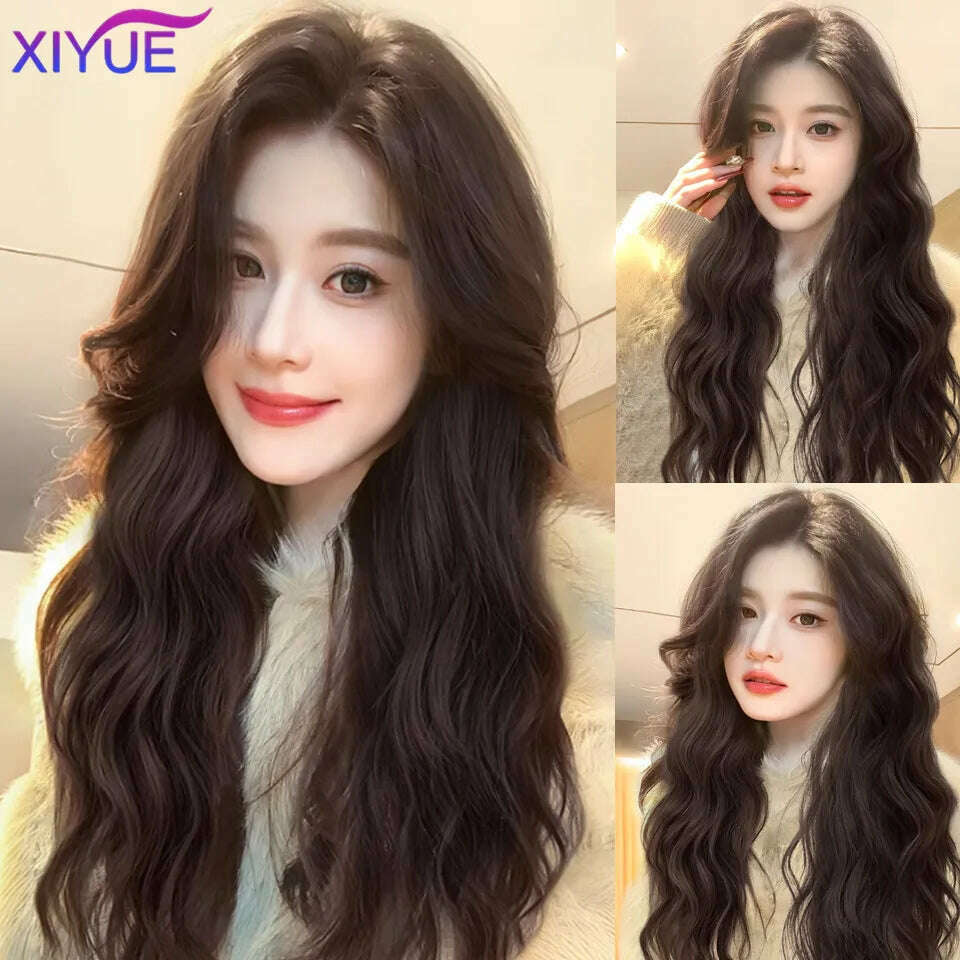 XUTYE Wig Women's Long Hair Full Head Set with Natural Synthetic Hair Water Ripple Daily Full Top Wig Set - KIMLUD