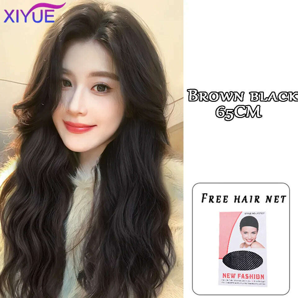 XUTYE Wig Women's Long Hair Full Head Set with Natural Synthetic Hair Water Ripple Daily Full Top Wig Set - KIMLUD