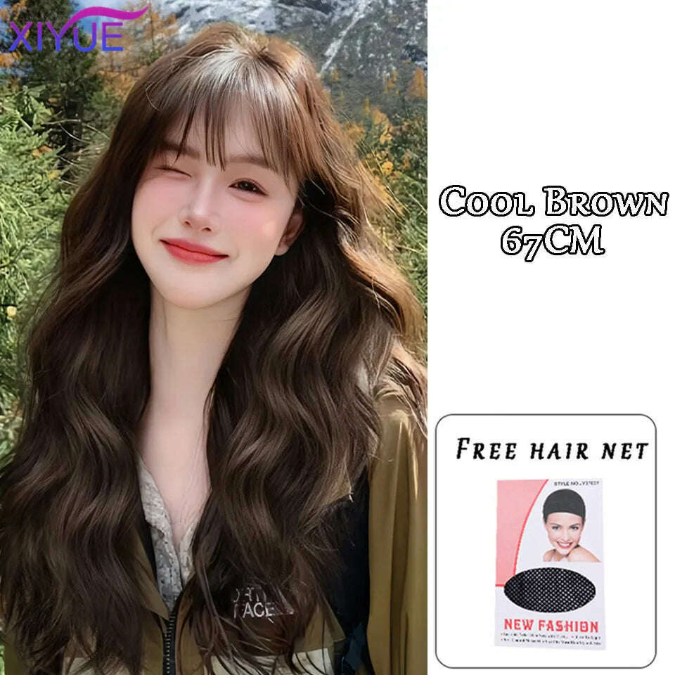 XUTYE Wig Women's Long Hair Full Head Set with Natural Synthetic Hair Water Ripple Daily Full Top Wig Set - KIMLUD