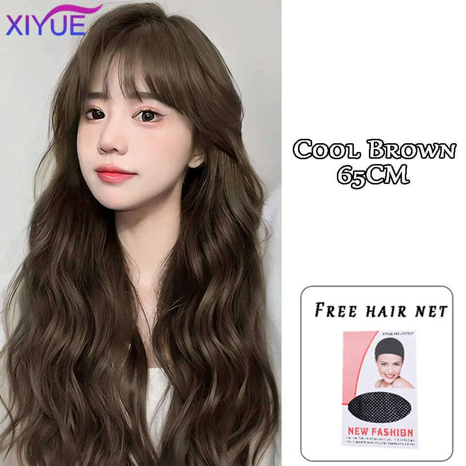 XUTYE Wig Women's Long Hair Full Head Set with Natural Synthetic Hair Water Ripple Daily Full Top Wig Set - KIMLUD