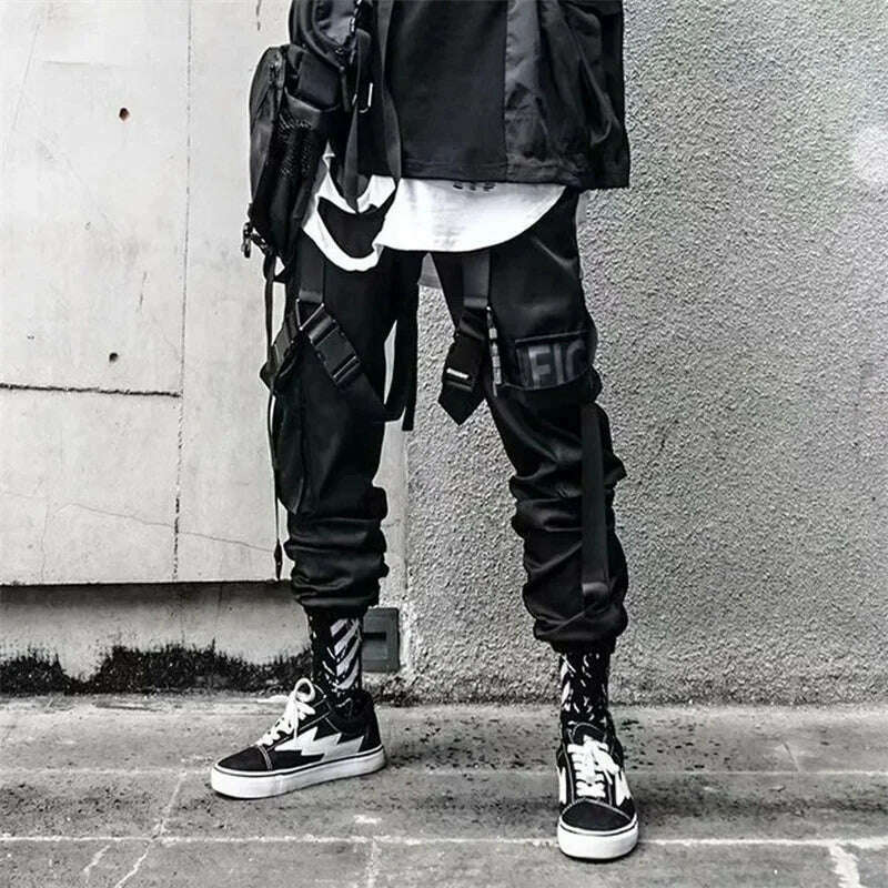 Y2K Joggers Cargo Pants For Men Casual Hip Hop Pocket Male Trousers Sweatpants Street Ribbons Techwear White Pant Pantalon Homme - KIMLUD