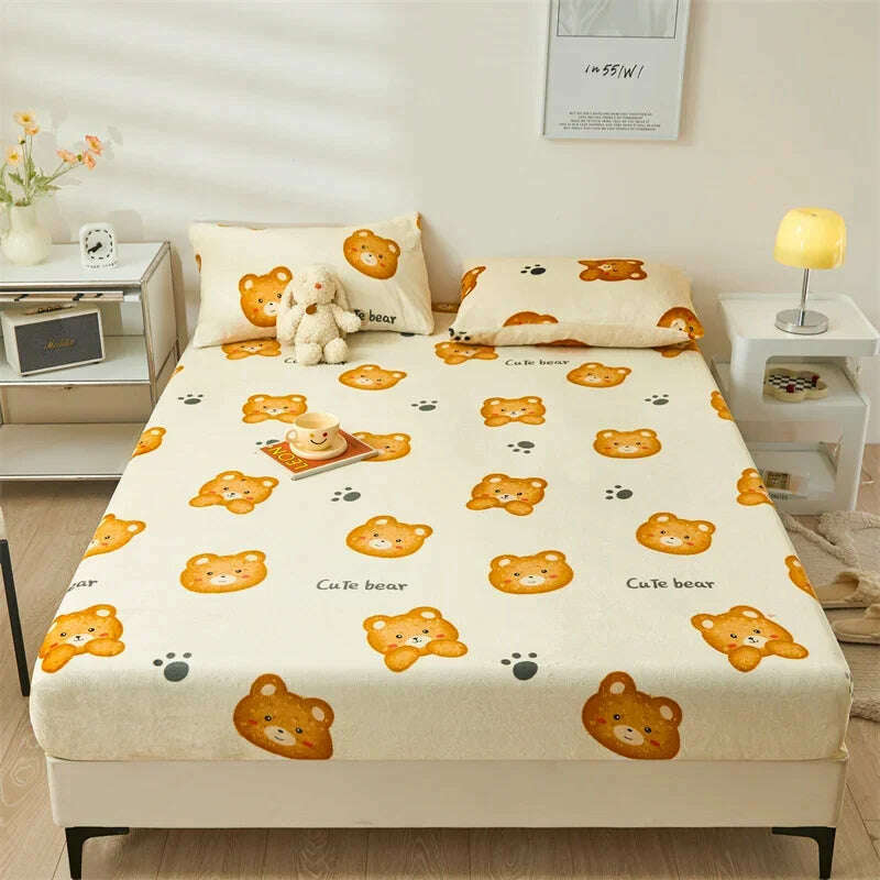 Yaapeet Winter Fitted Sheet Velvet Bedsheets fundas de colchón Skin-friendly Mattress Cover Warm Bed Linen (No Pillowcase) - KIMLUD