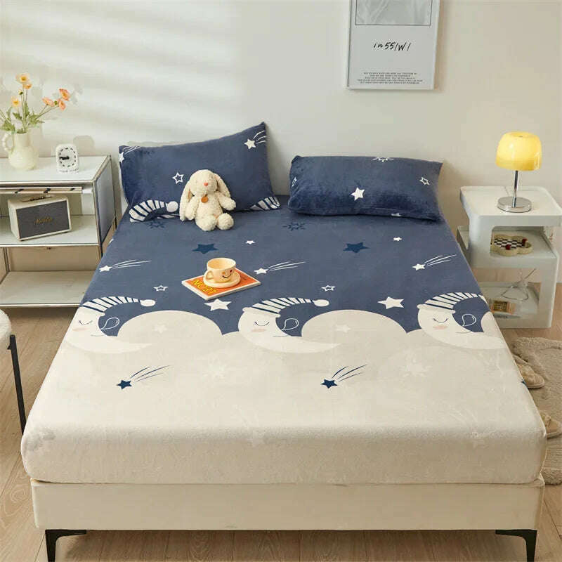Yaapeet Winter Fitted Sheet Velvet Bedsheets fundas de colchón Skin-friendly Mattress Cover Warm Bed Linen (No Pillowcase) - KIMLUD