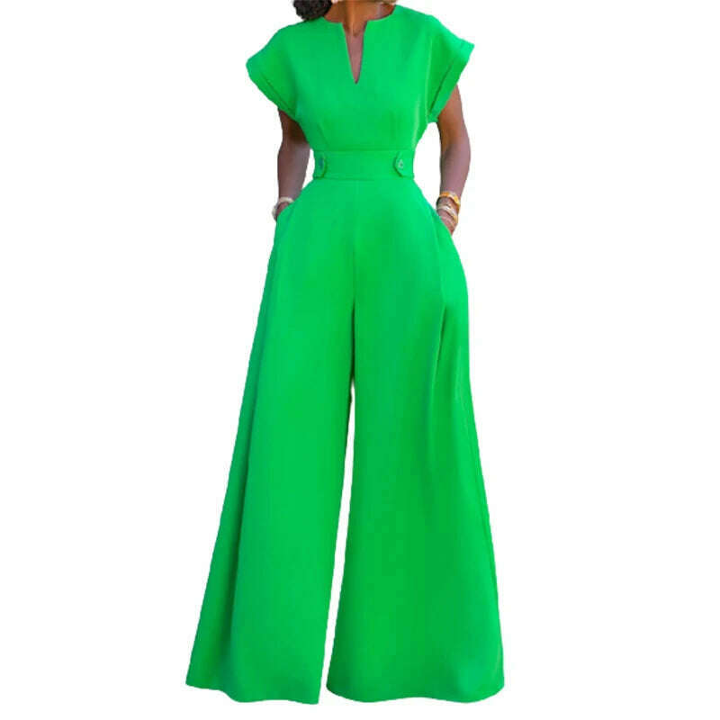 KIMLUD, Yeezzi Female Elegant Party Jumpsuit Fashion Cap Sleeve Solid Color Wide Leg Summer Jumpsuits For Women 2023 New, KIMLUD Womens Clothes