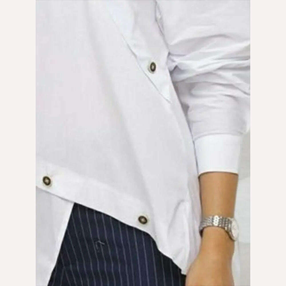 Yeezzi Women Korean Fashion Buttoned Asymmetric Split-Front Blouses 2023 Spring Autumn Long Sleeves Causal White Shirts Tops - KIMLUD