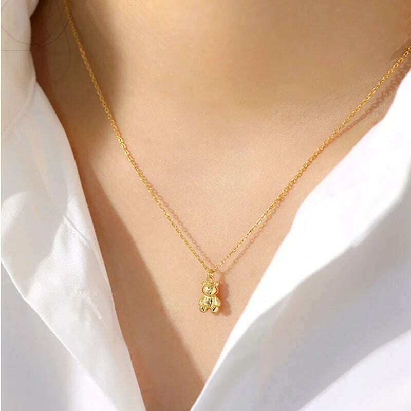 YIZIZAI Gold Color Necklaces For Women Cute Bear Pendants Link Chain Necklace Plata De Ley Collares Mujer Jewelry - KIMLUD