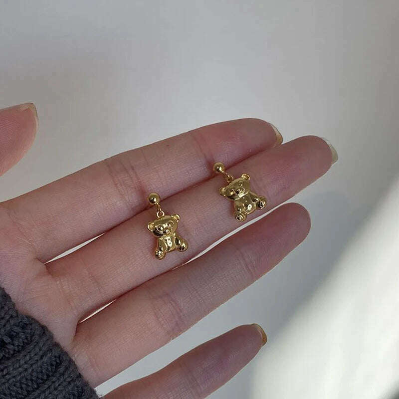 YIZIZAI New Japanese Sweet and Cute Bear Earring for Women Simple Cartoon MINI Bear Studs Silver Plated Jewellry Friendship Gift - KIMLUD