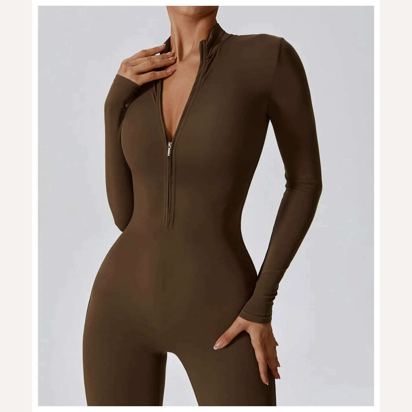 Yoga Boilersuit Long Sleeved Women's Sportswear Gym Zipper Jumpsuits Workout High-intensity Fitness One-piece Skin-tight Garment - KIMLUD