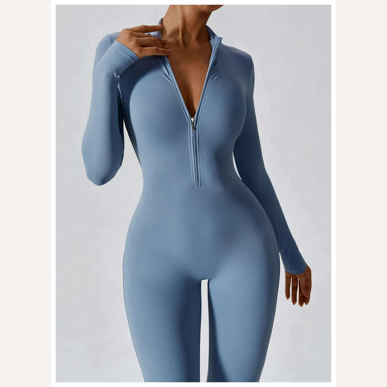 Yoga Boilersuit Long Sleeved Women's Sportswear Gym Zipper Jumpsuits Workout High-intensity Fitness One-piece Skin-tight Garment - KIMLUD
