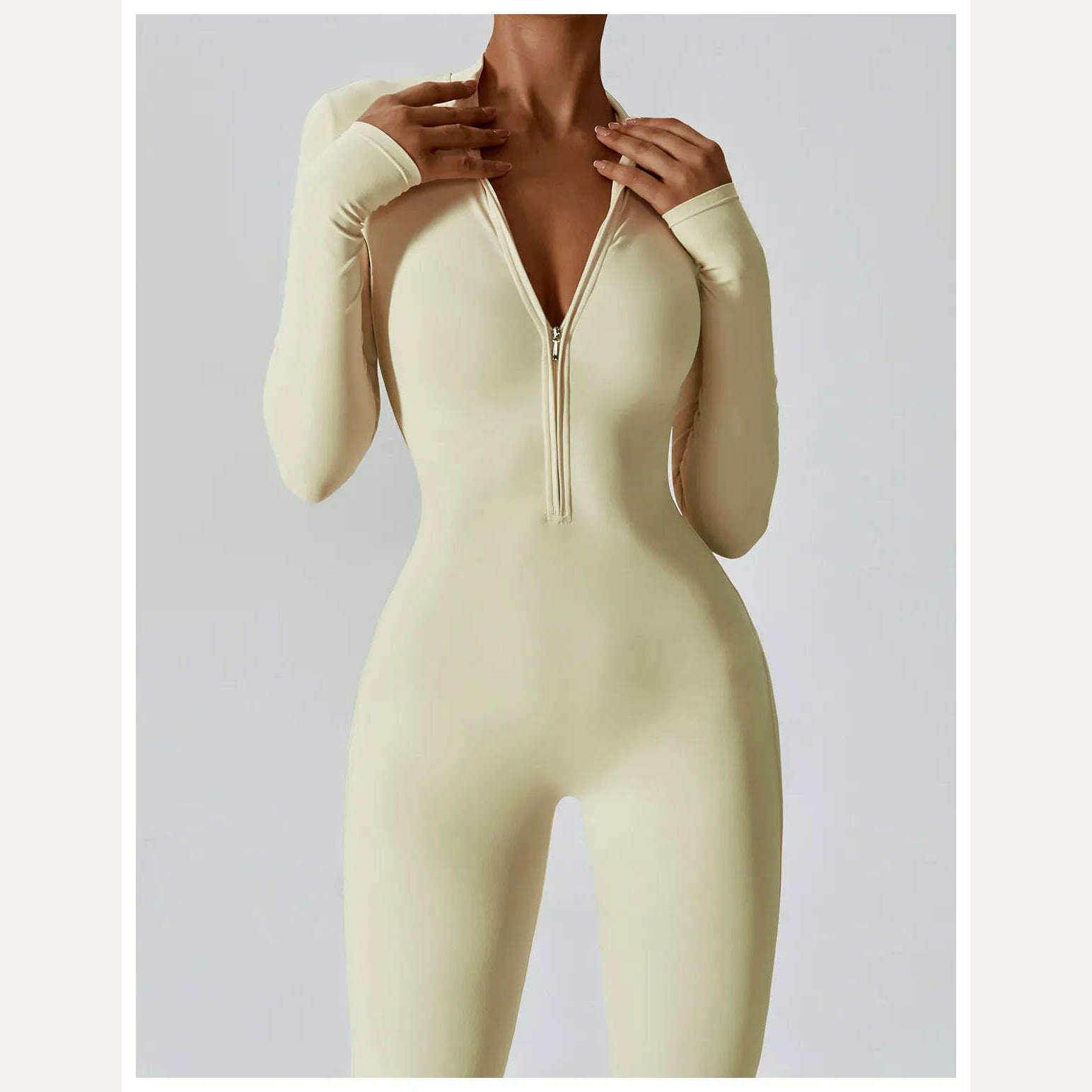 Yoga Boilersuit Long Sleeved Women's Sportswear Gym Zipper Jumpsuits Workout High-intensity Fitness One-piece Skin-tight Garment - KIMLUD
