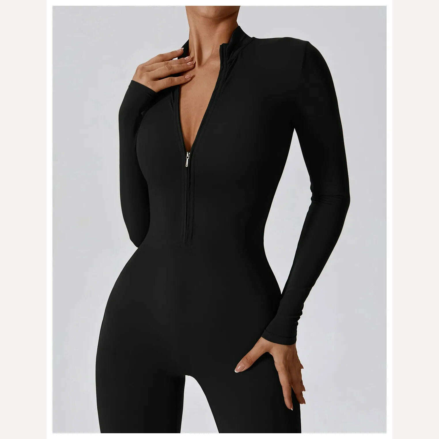 Yoga Boilersuit Long Sleeved Women's Sportswear Gym Zipper Jumpsuits Workout High-intensity Fitness One-piece Skin-tight Garment - KIMLUD