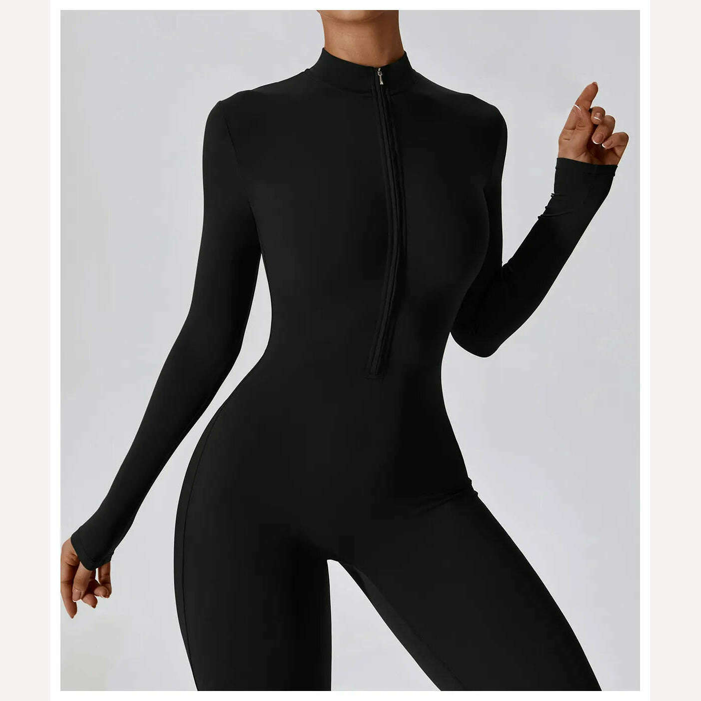 Yoga Boilersuit Long Sleeved Women's Sportswear Gym Zipper Jumpsuits Workout High-intensity Fitness One-piece Skin-tight Garment - KIMLUD