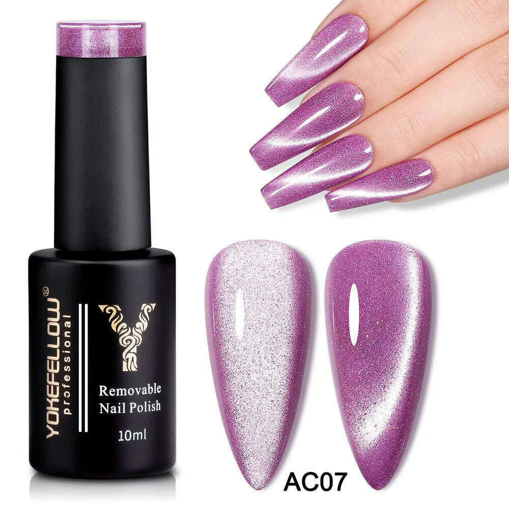 YOKEFELLOW 10ml 9D Cat Magnetic Gel Polish Semi Permanent Soak Off Rainbow Glitter Nail Gel Polish UV Gel Varnish For Manicure - KIMLUD