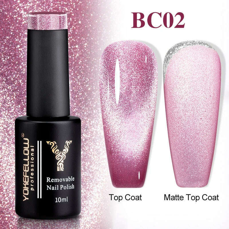 YOKEFELLOW 10ml 9D Cat Magnetic Gel Polish Semi Permanent Soak Off Rainbow Glitter Nail Gel Polish UV Gel Varnish For Manicure - KIMLUD