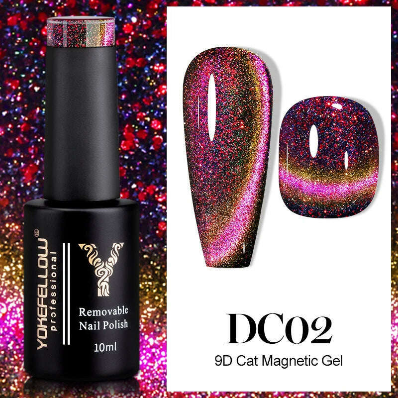 YOKEFELLOW 10ml 9D Cat Magnetic Gel Polish Semi Permanent Soak Off Rainbow Glitter Nail Gel Polish UV Gel Varnish For Manicure - KIMLUD