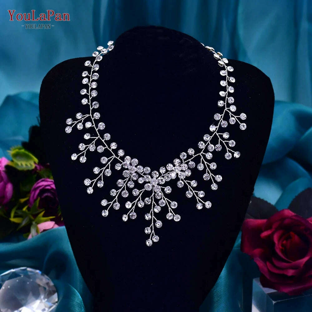 YouLaPan HN01 Shiny Crystal Bridal Necklace Ladies Women Collar Chain Choker Wedding Party Diamante Rhinestone Brides Jewelry - KIMLUD
