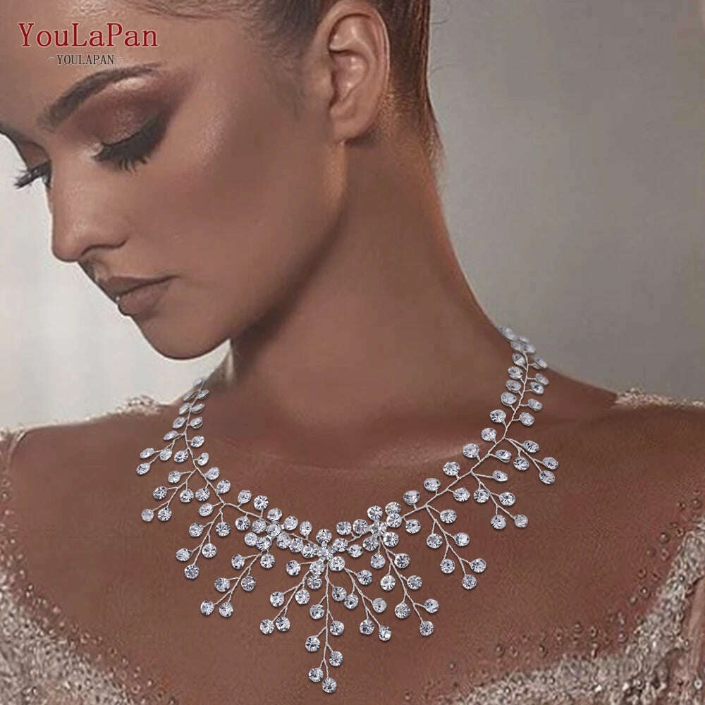 YouLaPan HN01 Shiny Crystal Bridal Necklace Ladies Women Collar Chain Choker Wedding Party Diamante Rhinestone Brides Jewelry - KIMLUD