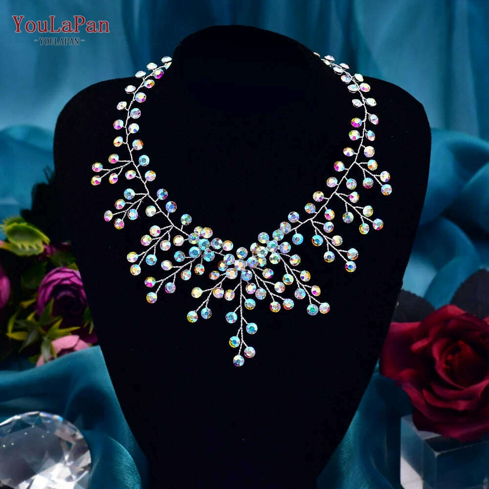 YouLaPan HN01 Shiny Crystal Bridal Necklace Ladies Women Collar Chain Choker Wedding Party Diamante Rhinestone Brides Jewelry - KIMLUD