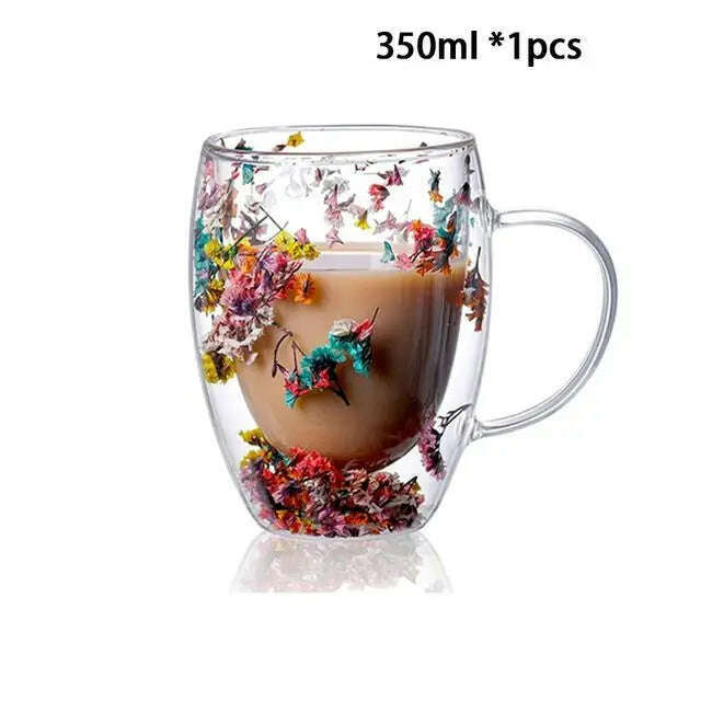 KIMLUD, YWDL 1/2pcs Double Wall Glass Cup With Handle Heat Resistant Tea Coffee Cups Espresso Milk Mug Gift, 1pcs 350ml A / 250-350ml, KIMLUD APPAREL - Womens Clothes