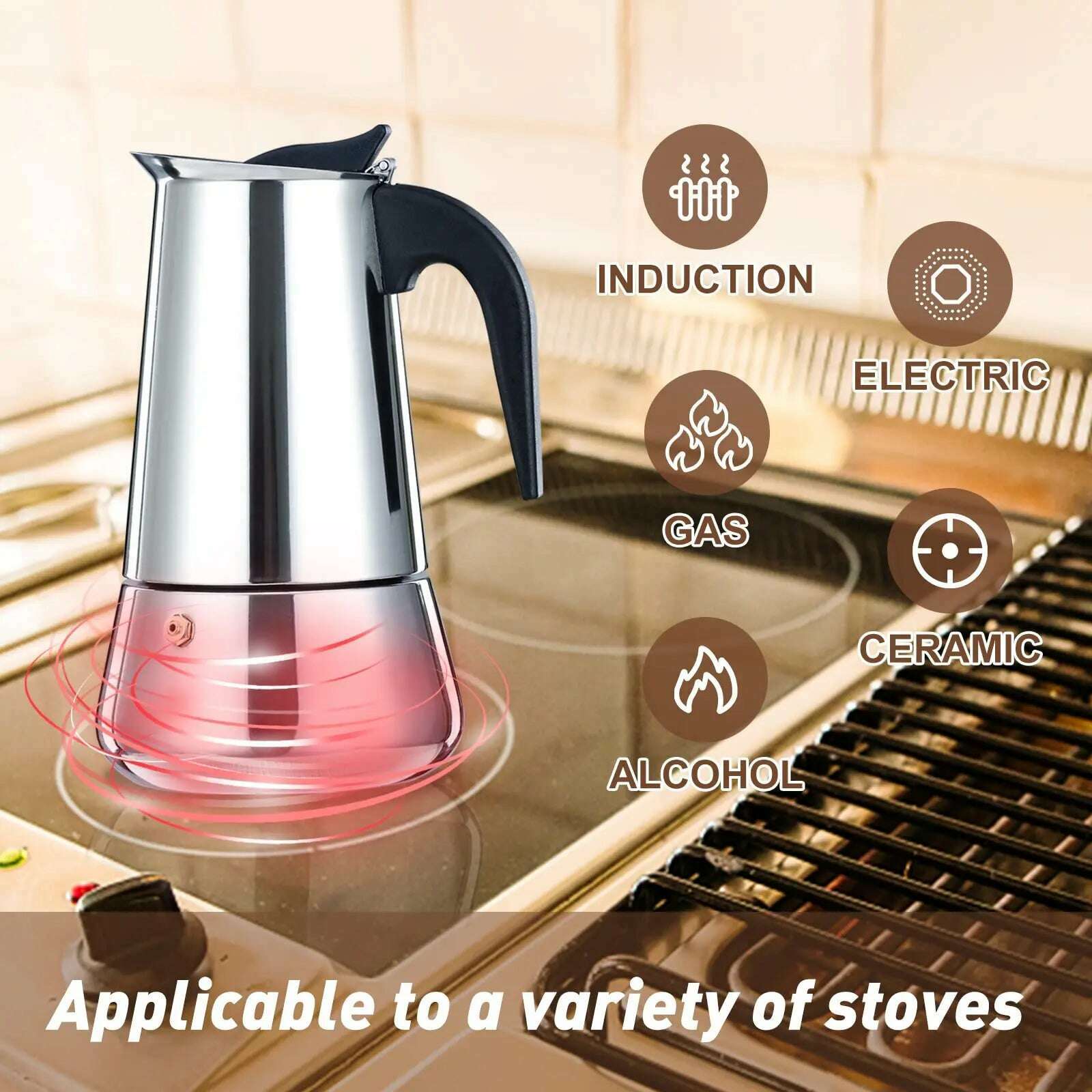 KIMLUD, 1-12 Cup 600ML Stovetop Moka Pot for Portable Coffee Maker,Stainless Steel Coffee Pot,Espresso Percolator Maker for Home Camping, KIMLUD Womens Clothes