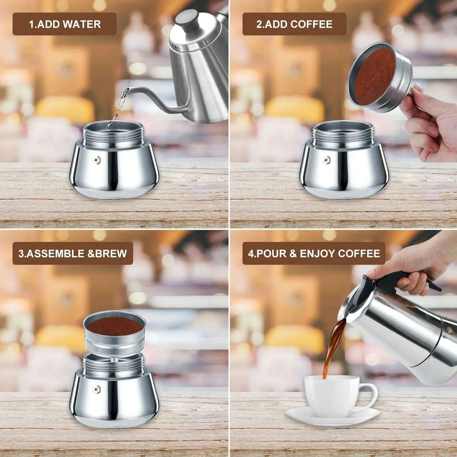 KIMLUD, 1-12 Cup 600ML Stovetop Moka Pot for Portable Coffee Maker,Stainless Steel Coffee Pot,Espresso Percolator Maker for Home Camping, KIMLUD Womens Clothes
