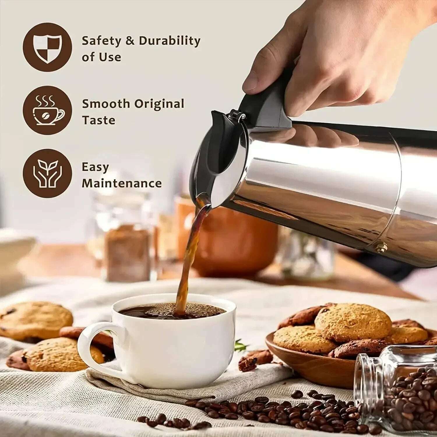 KIMLUD, 1-12 Cup 600ML Stovetop Moka Pot for Portable Coffee Maker,Stainless Steel Coffee Pot,Espresso Percolator Maker for Home Camping, KIMLUD Womens Clothes