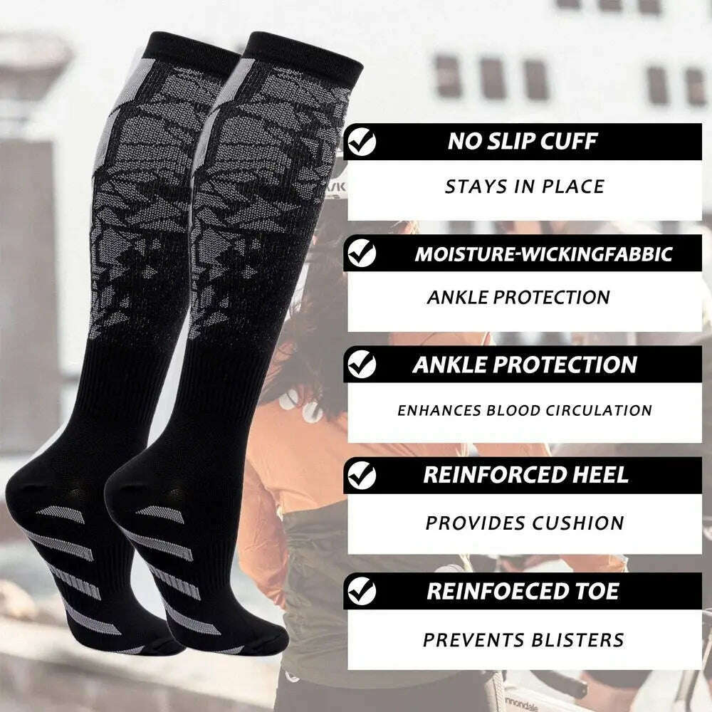 1 Pair Compression Sports Socks for Women and Men - Calf Support Socks for Running Nurses Flight Pregnancy Circulation Athletic - KIMLUD