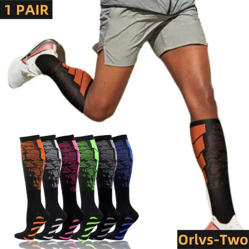 1 Pair Compression Sports Socks for Women and Men - Calf Support Socks for Running Nurses Flight Pregnancy Circulation Athletic - KIMLUD