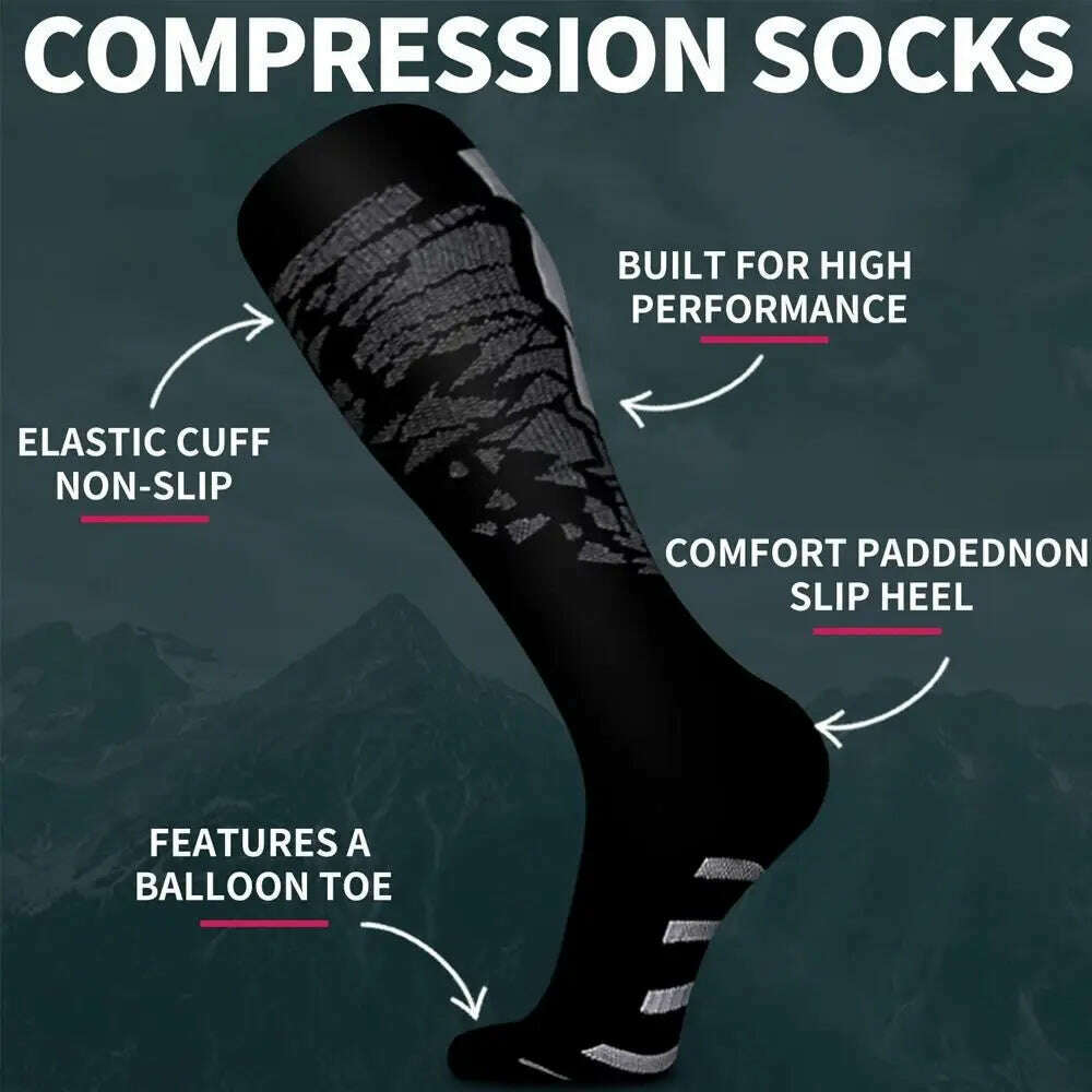 1 Pair Compression Sports Socks for Women and Men - Calf Support Socks for Running Nurses Flight Pregnancy Circulation Athletic - KIMLUD